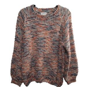 Orange Creek Texture Chunky Oversize Knit Sweater Orange Multi Color Cozy Sz S